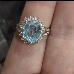 NEW Sigal Sterling silver oval gem Blue topaz ring size 7